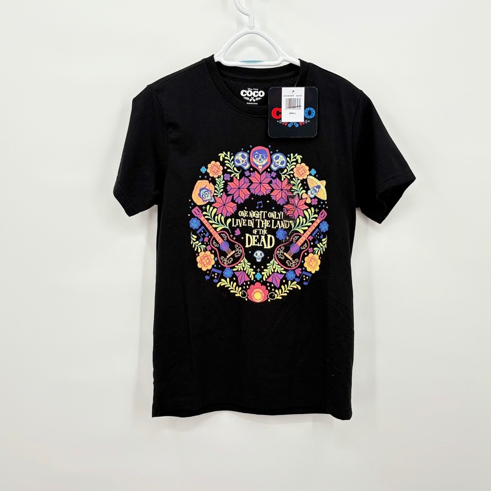 Disney Pixar Coco Land of the Dead Graphic T-Shirt Black Small NWT NEW